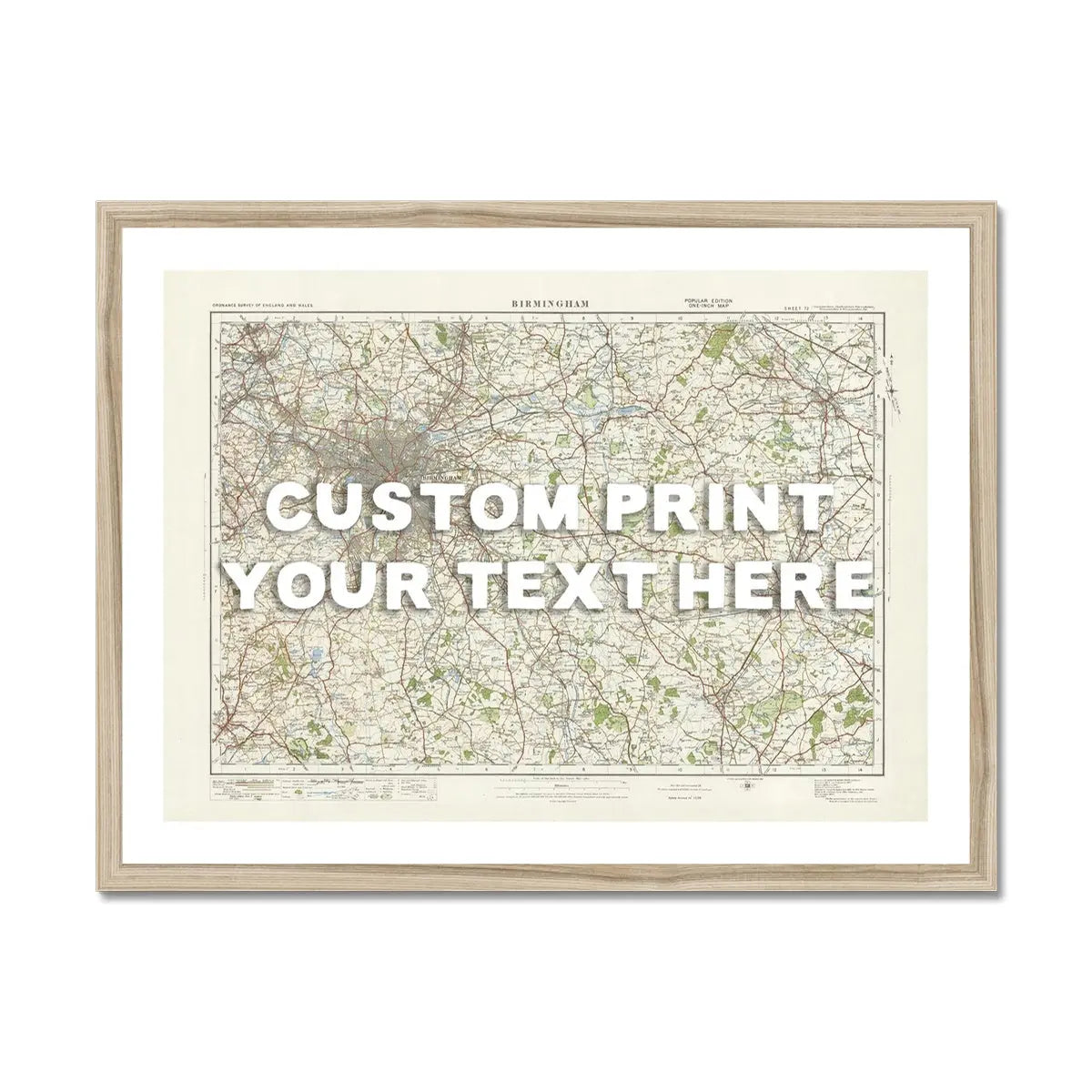 Custom Map Print of Birmingham | Personalised Map Print | Map Wall Art in White Hand Drawn Font - Framed Wall Art