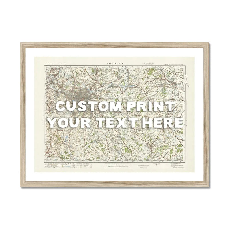 Custom Map Print of Birmingham | Personalised Map Print | Map Wall Art in White Hand Drawn Font - Framed Wall Art