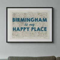 Birmingham is my Happy Place Art Print | Vintage Map Print of Birmingham - Unframed Wall Art