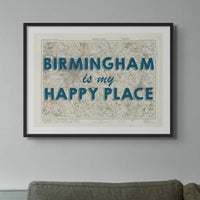 Birmingham is my Happy Place Art Print | Vintage Map Print of Birmingham - Framed Wall Art