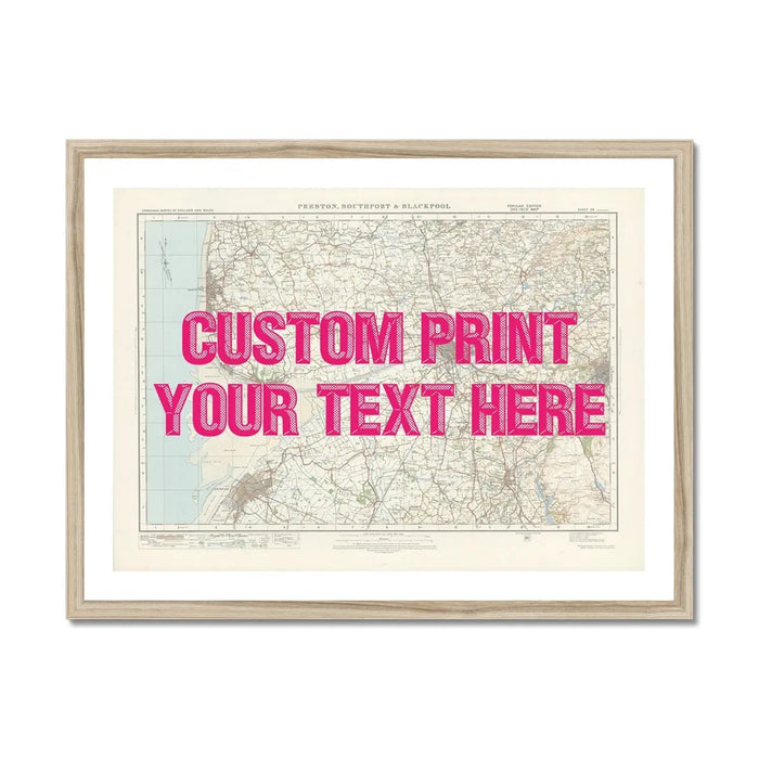 Blackpool Personalised Map Print | Custom Map of Blackpool | Pink Vintage Font - Framed Art Print