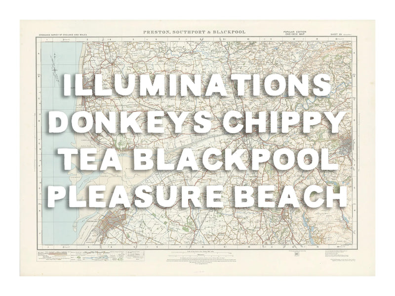 Blackpool Personalised Map Print | Custom Map of Blackpool | White Hand Drawn Font - Unframed Wall Art