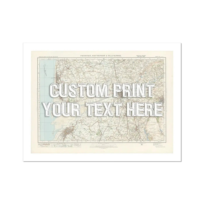 Blackpool Personalised Map Print | Custom Map of Blackpool | White Vintage Font - Unframed Wall Art