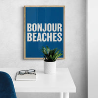 Bonjour Beaches (French Navy) Word Art Print - Framed - Beach House Art