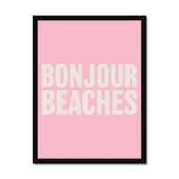 Bonjour Beaches (Pink) Word Art Print - Framed - Beach House Art