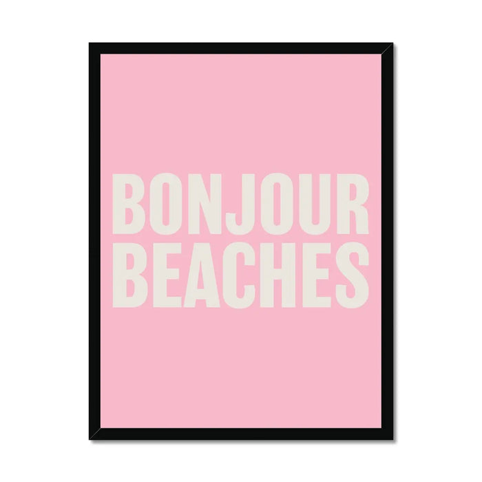 Bonjour Beaches (Pink) Word Art Print - Framed - Beach House Art