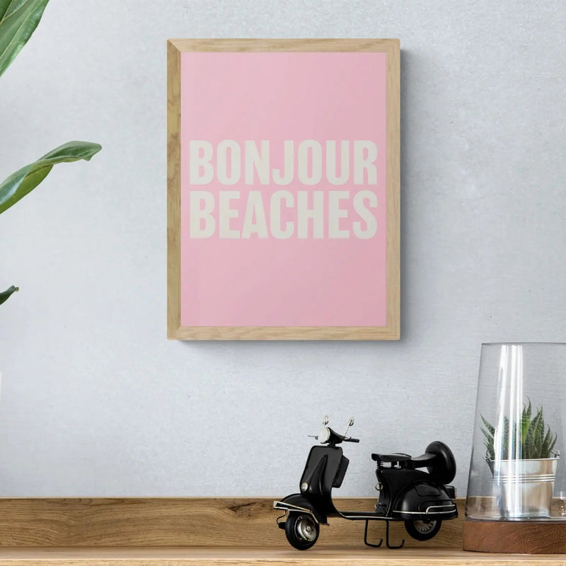 Bonjour Beaches (Pink) Word Art Print - Framed - Beach House Art