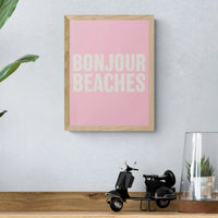 Bonjour Beaches (Pink) Word Art Print - Framed - Beach House Art