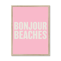 Bonjour Beaches (Pink) Word Art Print - Framed - Beach House Art