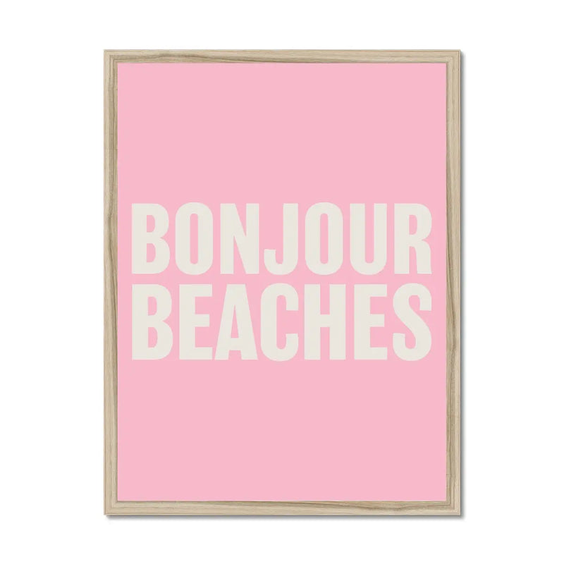 Bonjour Beaches (Pink) Word Art Print - Framed - Beach House Art