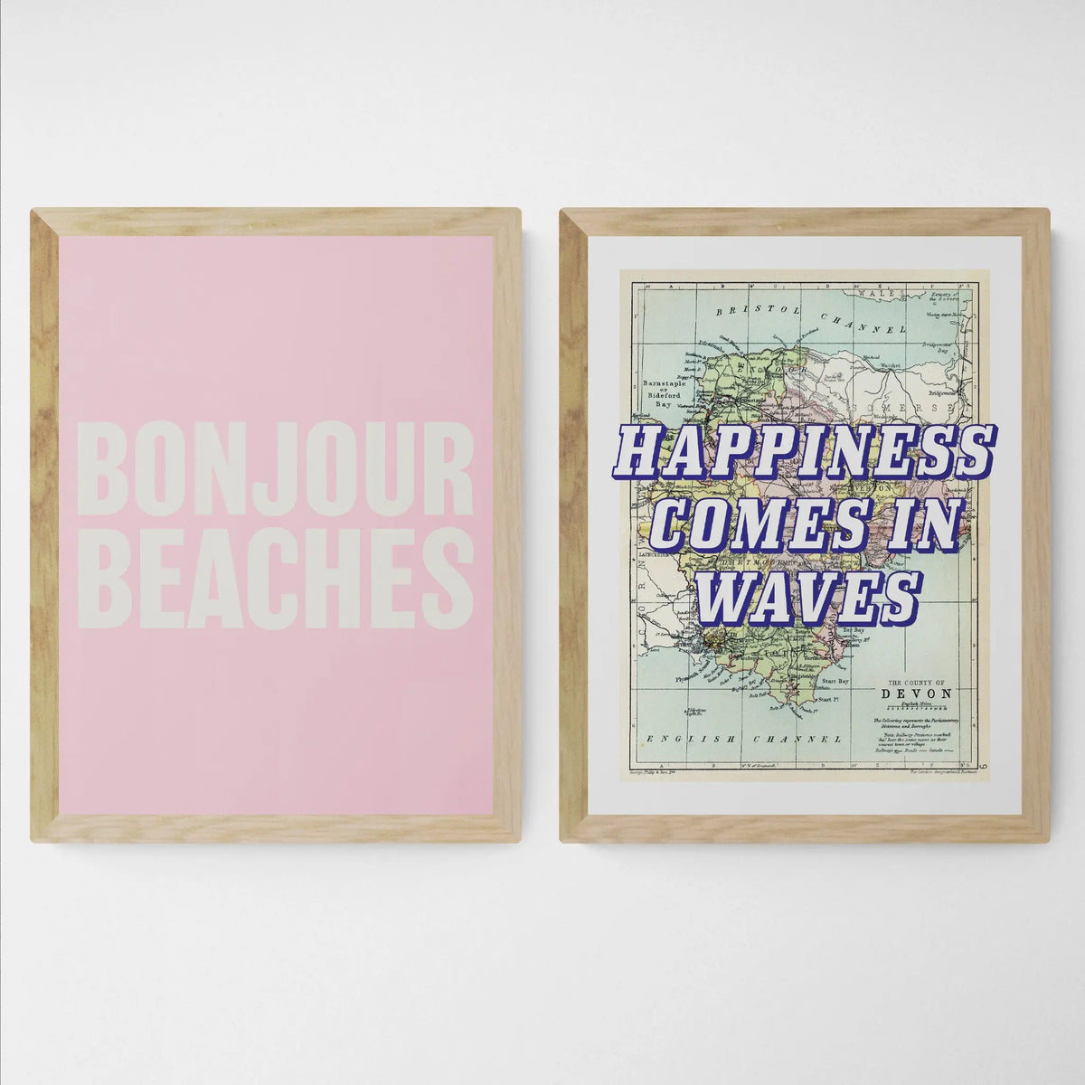 Bonjour Beaches (Pink) Word Art Print - Unframed - Beach House Art