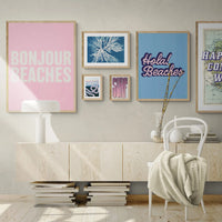 Bonjour Beaches (Pink) Word Art Print - Unframed - Beach House Art