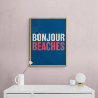 Bonjour Beaches (Tricolour) Word Art Print - Framed - Beach House Art