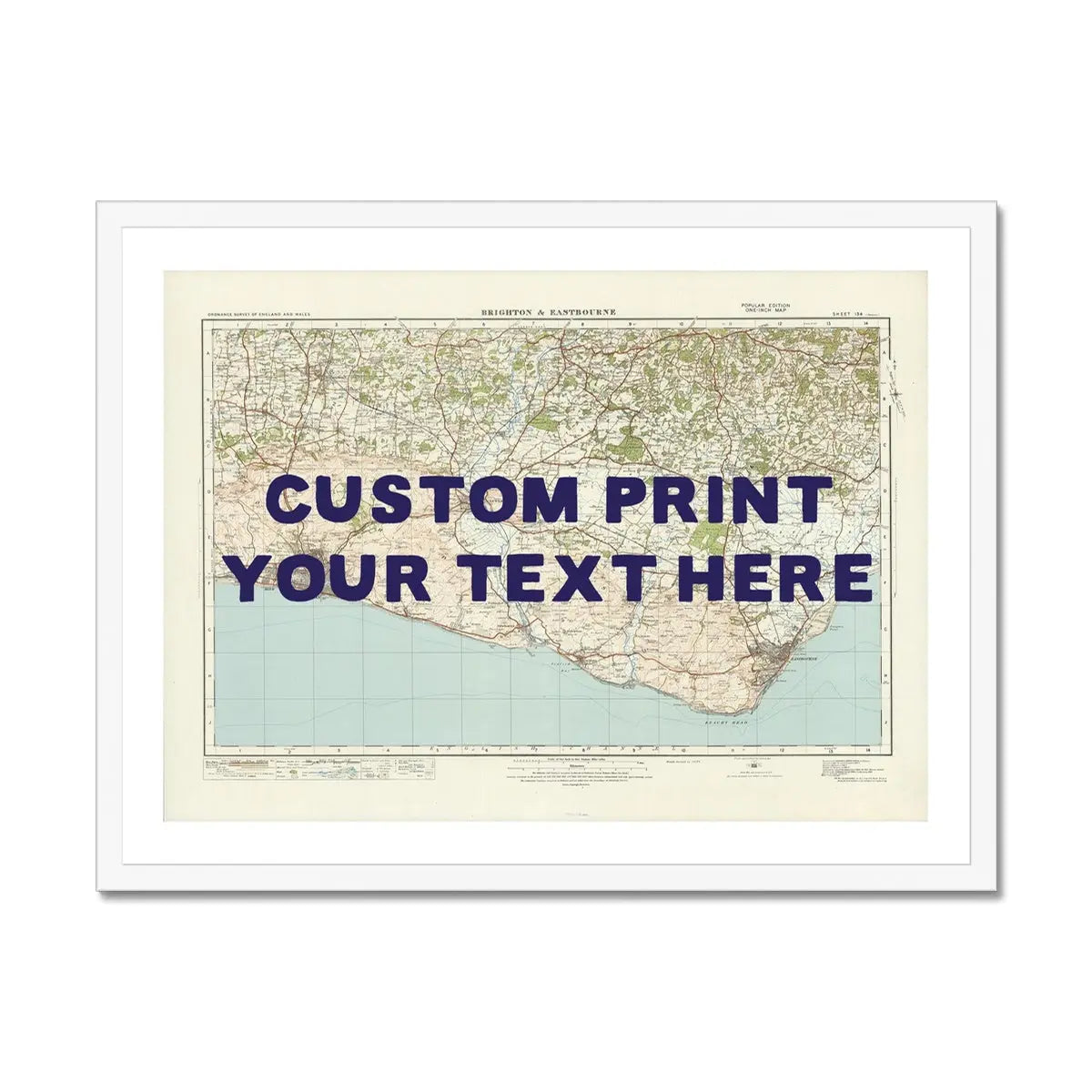 custom Map print of Brighton | Personalised Map Print | Map prints in Navy Hand Drawn Font- Framed Wall Art