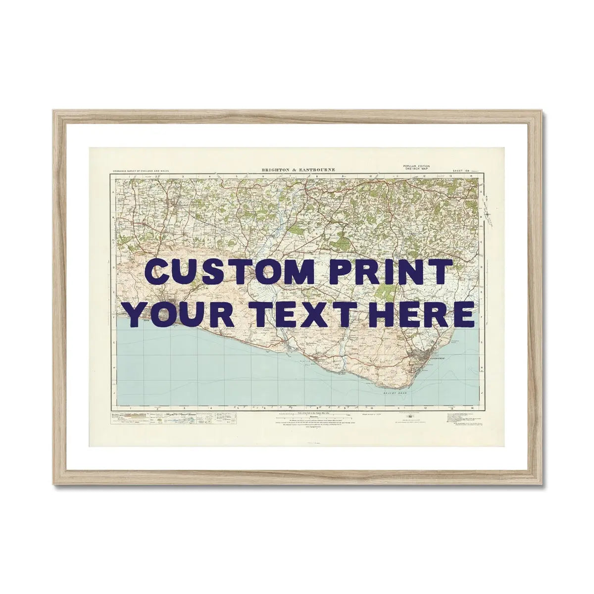 custom Map print of Brighton | Personalised Map Print | Map prints in Navy Hand Drawn Font- Framed Wall Art