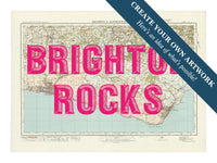 Custom Map Print of Brighton | Personalised Map Print | Map prints in pink font - Framed wall art