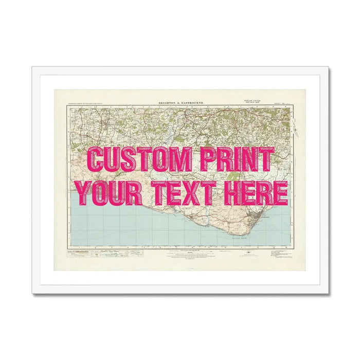 Custom Map Print of Brighton | Personalised Map Print | Map prints in pink font - Framed wall art