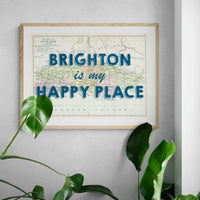 Brighton is my Happy Place (Sussex Map) Vintage Map Art - Framed Posters, Prints, & Visual Artwork 45.00 Beach House Art
