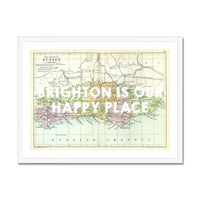 Brighton is our Happy Place (Sussex Map) Vintage Map Art - Framed - Beach House Art