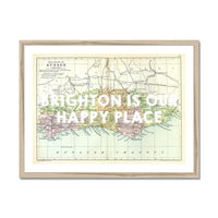 Brighton is our Happy Place (Sussex Map) Vintage Map Art - Framed - Beach House Art