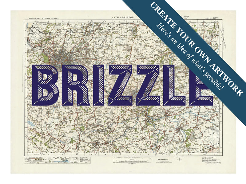 Map print of Bristol & Bath | Personalised Map Print | Map prints in navy font - Unframed wall art