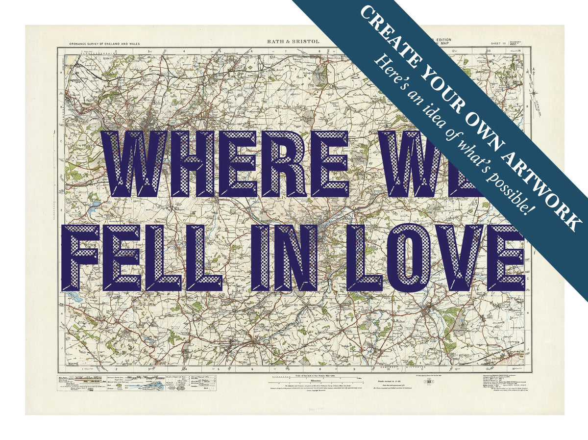 Map print of Bristol & Bath | Personalised Map Print | Map prints in navy font - Unframed wall art