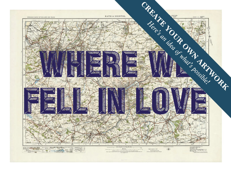 Map print of Bristol & Bath | Personalised Map Print | Map prints in navy font - Unframed wall art