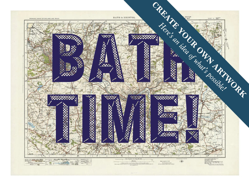 Map print of Bristol & Bath | Personalised Map Print | Map prints in navy font - Unframed wall art