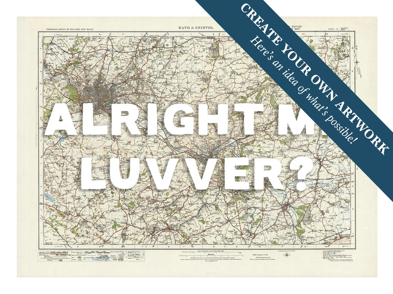 Custom Map prints of Bristol & Bath | Personalised Map Print | Map print in white font - Unframed wall art
