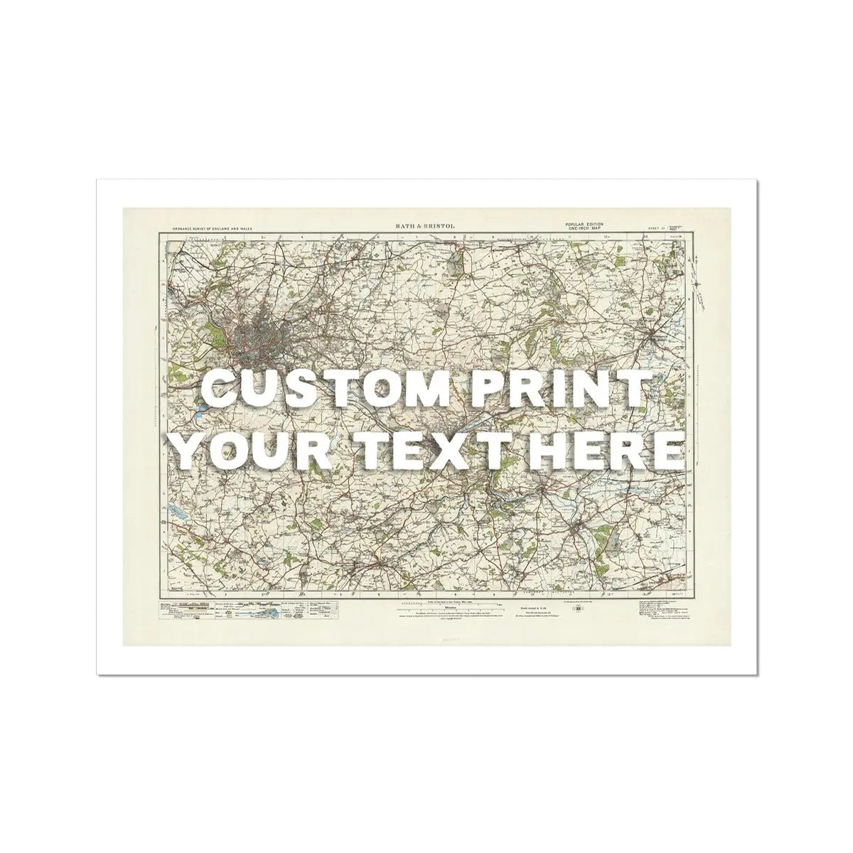 Custom Map prints of Bristol & Bath | Personalised Map Print | Map print in white font - Unframed wall art
