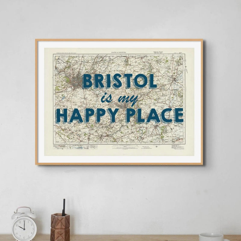Bristol is my Happy Place Art Print | Vintage Map Print of Bristol - Framed Wall Art