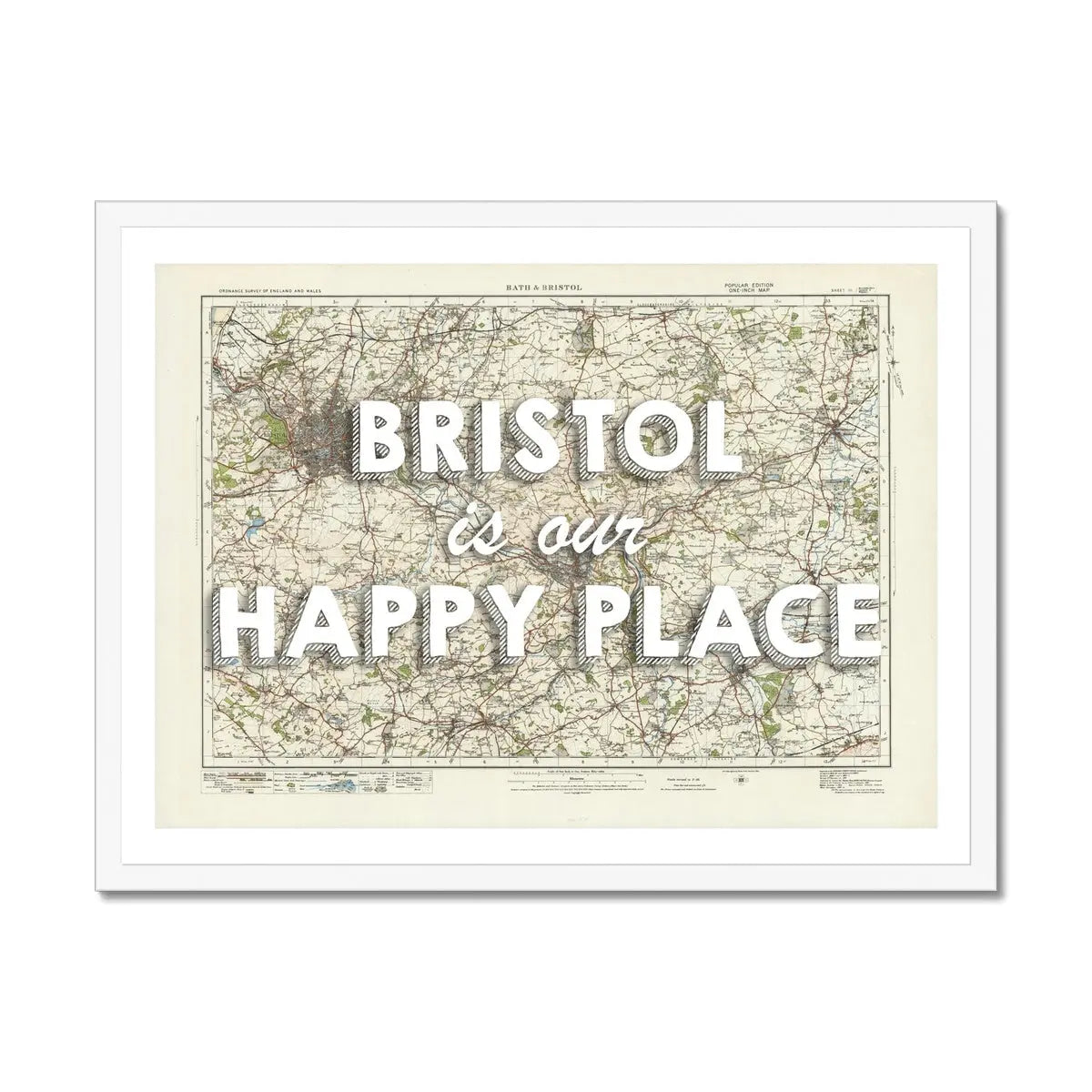 Bristol is our Happy Place Art Print | Vintage Bristol Map Print | Bristol - Framed Wall Art