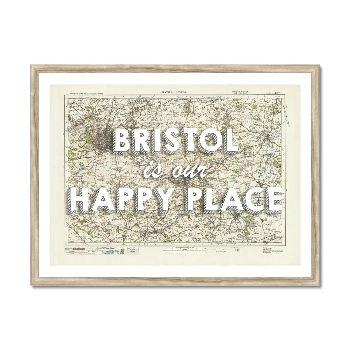 Bristol is our Happy Place Art Print | Vintage Bristol Map Print | Bristol - Framed Wall Art