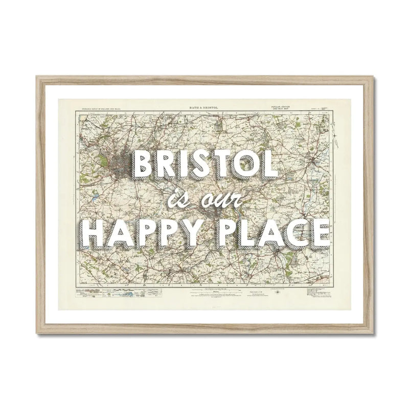 Bristol is our Happy Place Art Print | Vintage Bristol Map Print | Bristol - Framed Wall Art