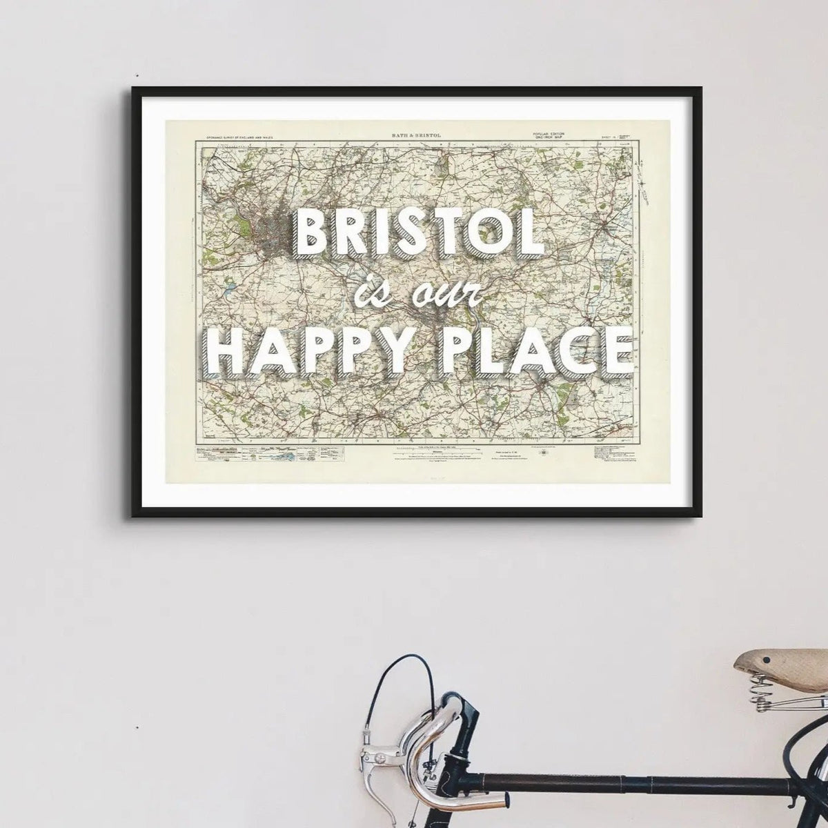 Bristol is our Happy Place Art Print | Vintage Bristol Map Print | Bristol - Framed Wall Art