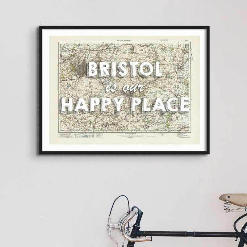 Bristol is our Happy Place Art Print | Vintage Bristol Map Print | Bristol - Framed Wall Art