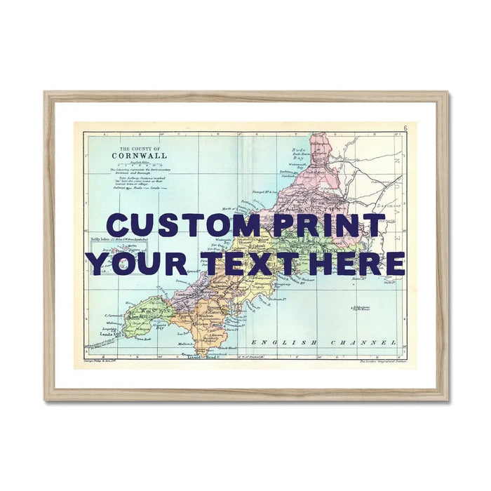 Custom map print of Cornwall | Personalised Map Art Print in Navy Font - Framed Wall Art