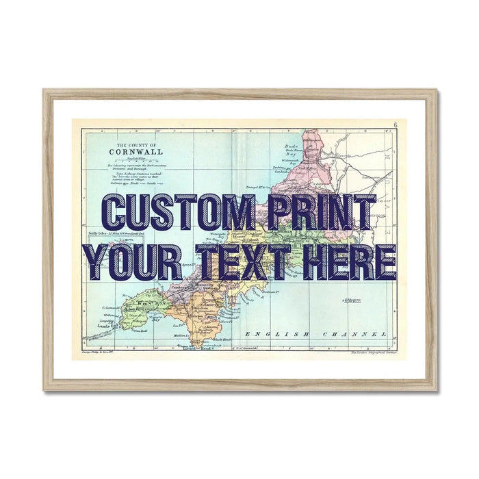 Custom Map Print of Cornwall | Personalised Art Print with Navy - Framed Wall Art