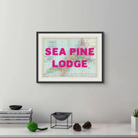 Custom Map Print of Cornwall | Personalised Art Print in Pink Font - Unframed Wall Art