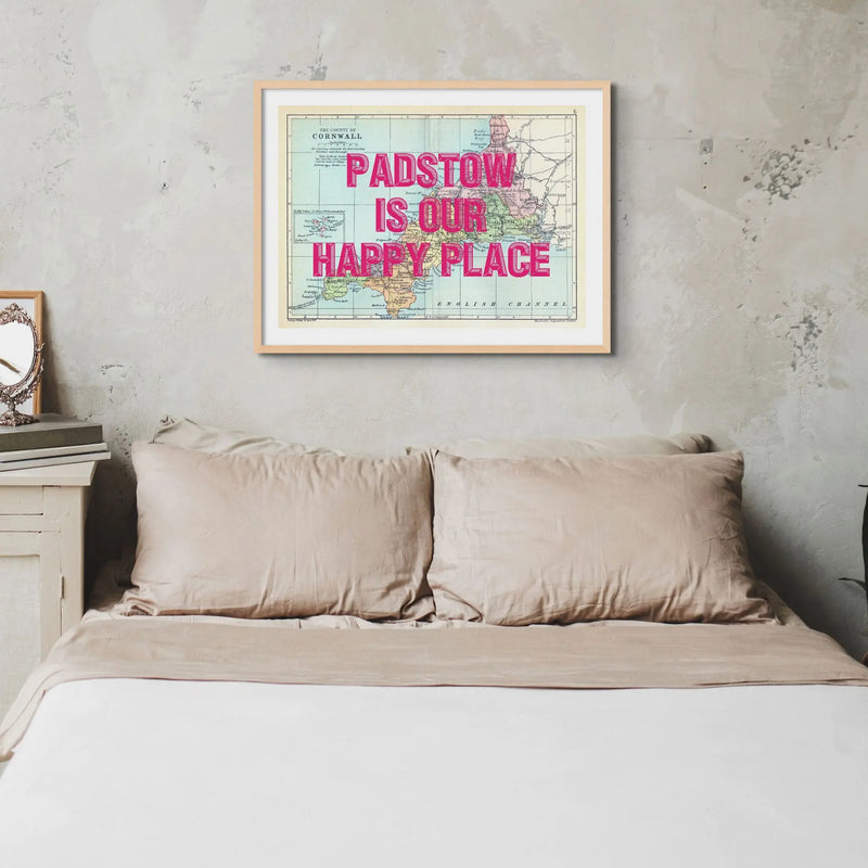 Custom Cornwall Map Print | Personalised Art Print with Pink Font - Unframed Wall Art