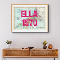 Custom Cornwall Map Print | Personalised Art Print with Pink Font - Unframed Wall Art