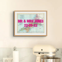 Custom Cornwall Map Print | Personalised Art Print with Pink Font - Unframed Wall Art