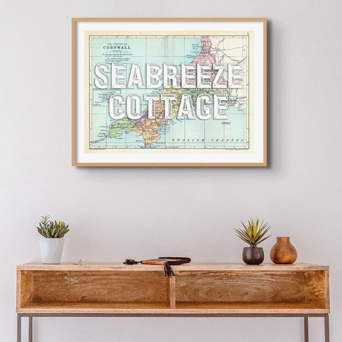 Custom Map Print of Cornwall | Personalised Art Print with White Font - Unframed Wall Art