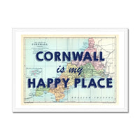 Cornwall is my Happy Place Print | Vintage Map Art | Cornwall Print - Framed Wall Art