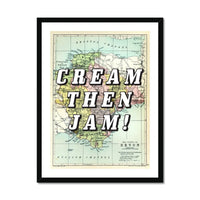 Cream Then Jam! (Devon Map) Vintage Map Art - Framed - Beach House Art