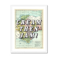 Cream Then Jam! (Devon Map) Vintage Map Art - Framed - Beach House Art