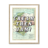 Cream Then Jam! (Devon Map) Vintage Map Art - Framed - Beach House Art
