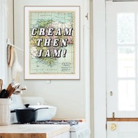 Cream Then Jam! (Devon Map) Vintage Map Art - Framed - Beach House Art