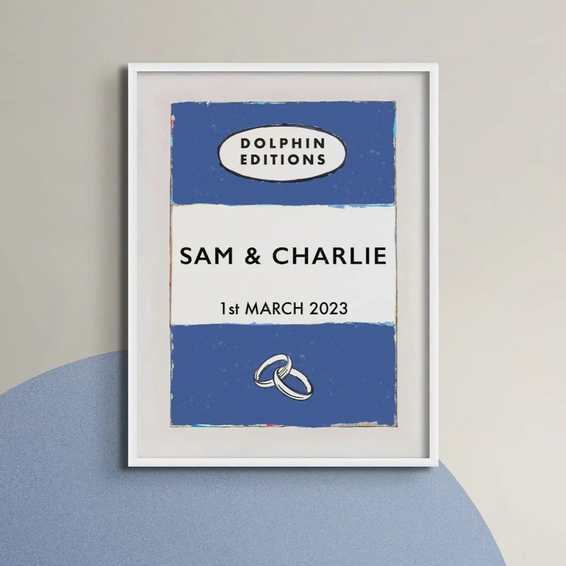 personalised wedding gifts | Custom Name Print | Anniversary gift art print in Blue - Unframed Wall Art