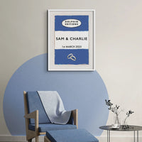 personalised wedding gifts | Custom Name Print | Anniversary gift art print in Blue - Unframed Wall Art